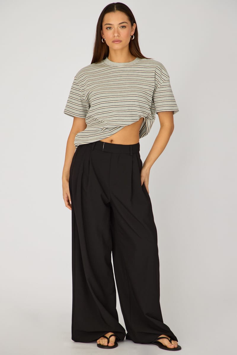 Ally Fashion Grey Stripe Oversized Tee Short Sleeve - Image 2