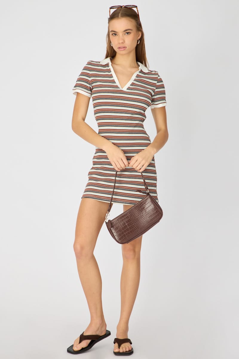 Ally Fashion Multi Stripe Contrast Collar Short Sleeve Mini Dress - Image 3