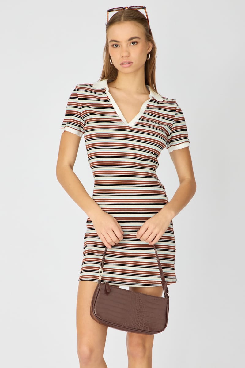 Ally Fashion Multi Stripe Contrast Collar Short Sleeve Mini Dress - Image 2