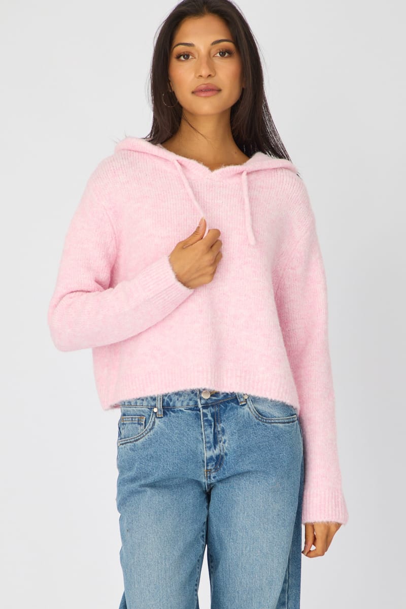 Pink Knit Hoodie Long Sleeve | Ally Fashion - Image 3
