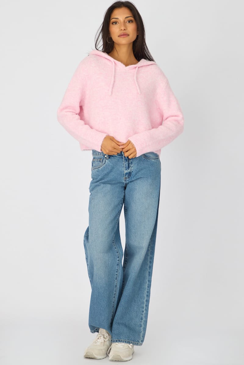 Pink Knit Hoodie Long Sleeve | Ally Fashion - Image 2