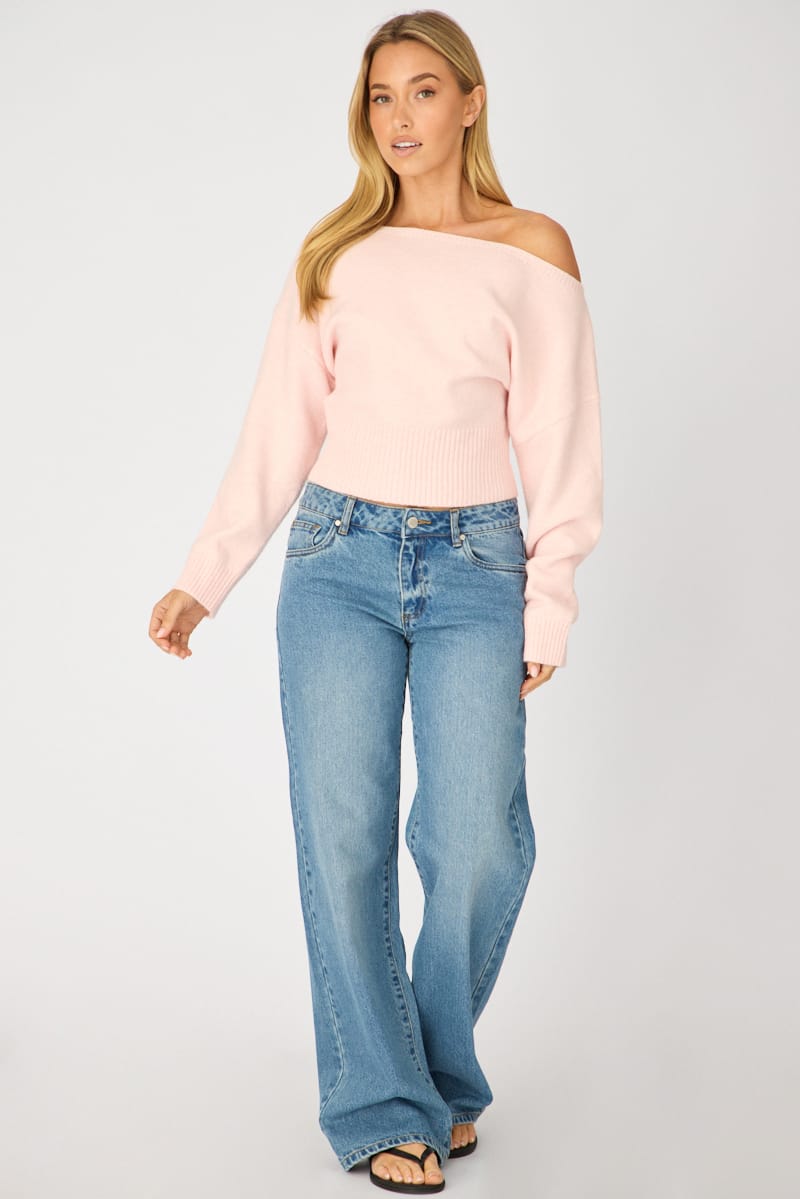 Ally Fashion Pink Knit Top Off Shoulder Long Sleeve - Image 2