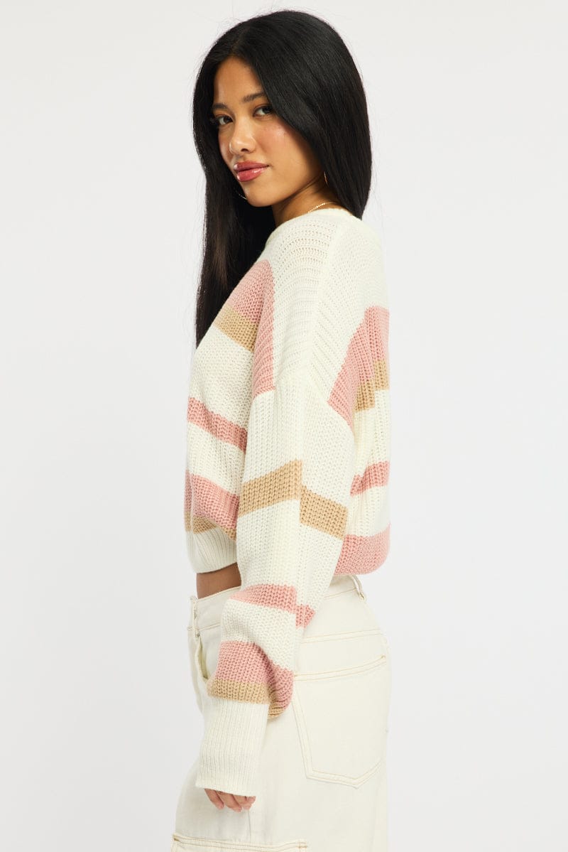 Ally Fashion Purple Stripe Knit Top Long Sleeve Color Block - Image 3