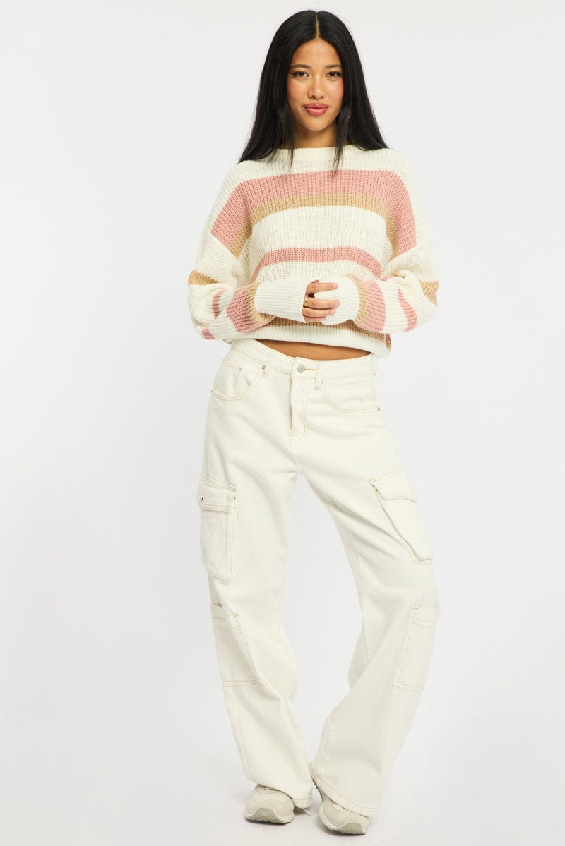 Ally Fashion Purple Stripe Knit Top Long Sleeve Color Block - Image 2