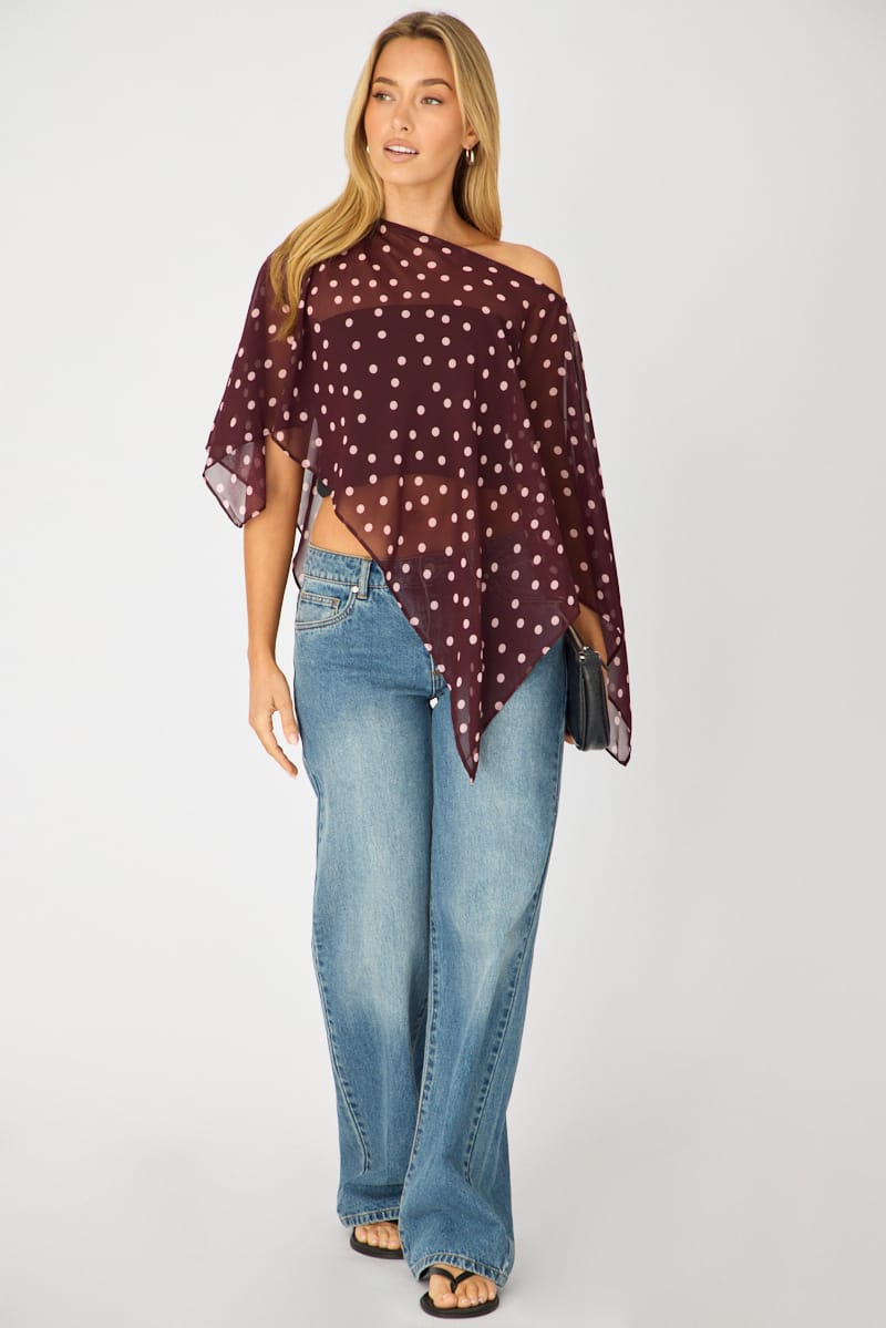 Ally Fashion Red Polka Dot Chiffon Poncho Off Shoulder Polka Dot - Image 3