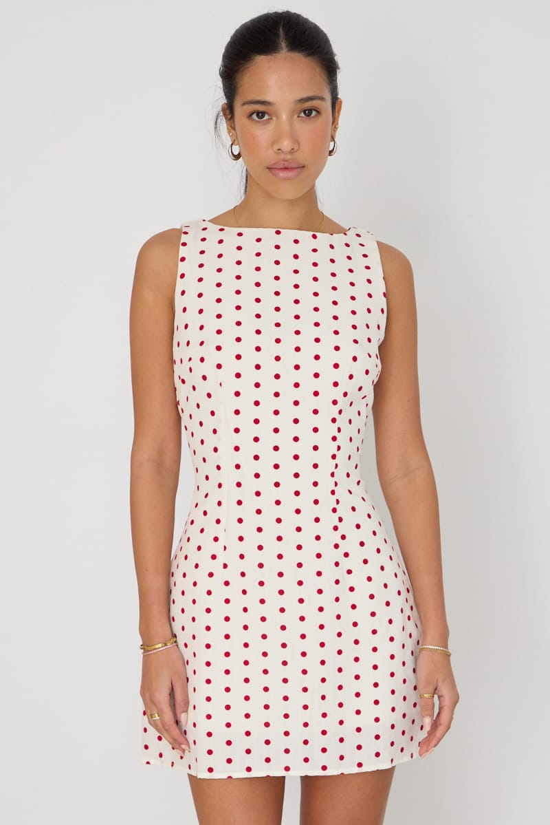 Ally Fashion Red Polka Dot Mini Dress Boat Neck - Image 3