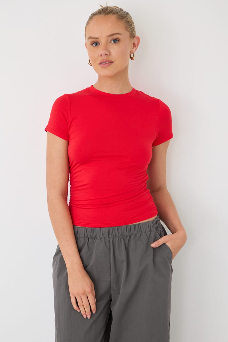 Ally Fashion Red T-shirt Short Sleeve Crew Neck Modal - Image 3
