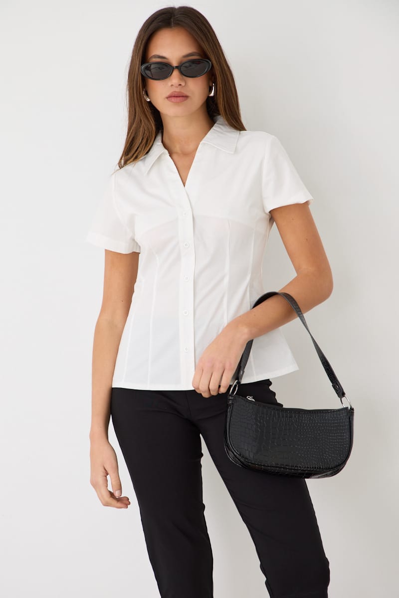 Ally Fashion White Fitted Collar Shirt Short Sleeve Button Up - Image 3