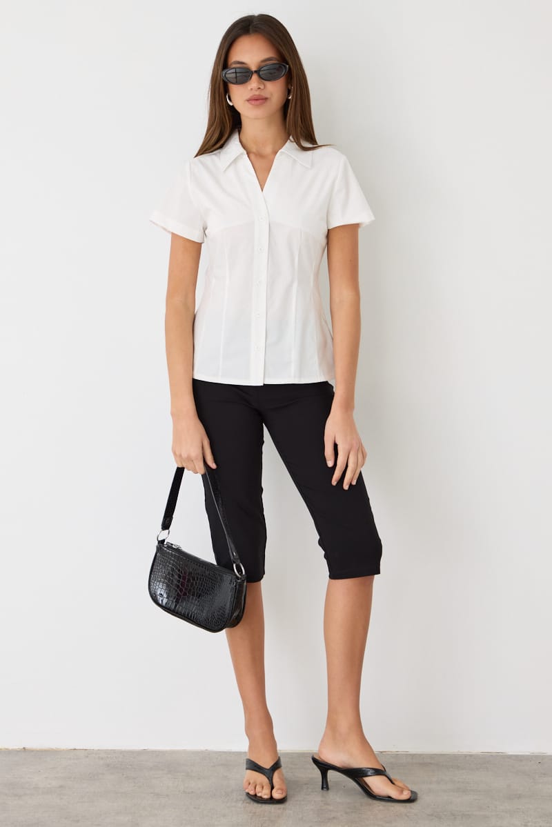 Ally Fashion White Fitted Collar Shirt Short Sleeve Button Up - Image 2