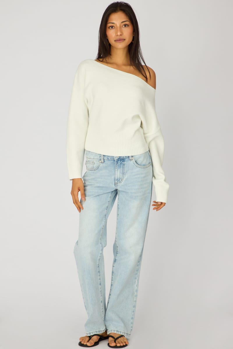 Ally Fashion White Knit Top Off Shoulder Long Sleeve - Image 2