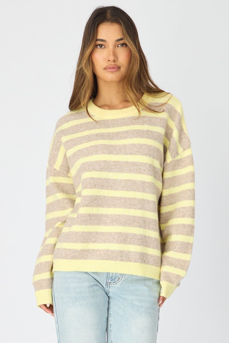 Ally Fashion Yellow Stripe Basic Stripe Knit Sweater Oversized - Image 3