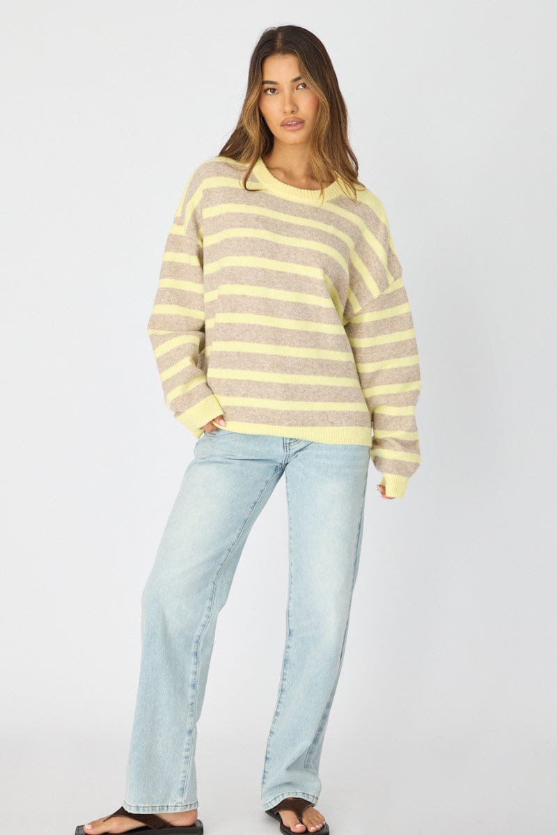 Ally Fashion Yellow Stripe Basic Stripe Knit Sweater Oversized - Image 2