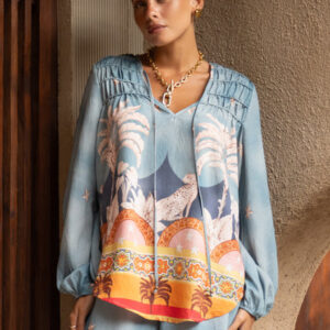 Amalita Blue Tropical Long Sleeve Blouse