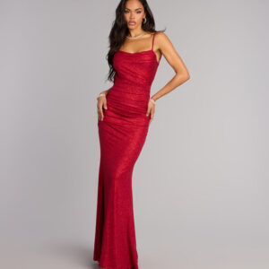 Amelie Ruched Glitter Knit Mermaid Dress