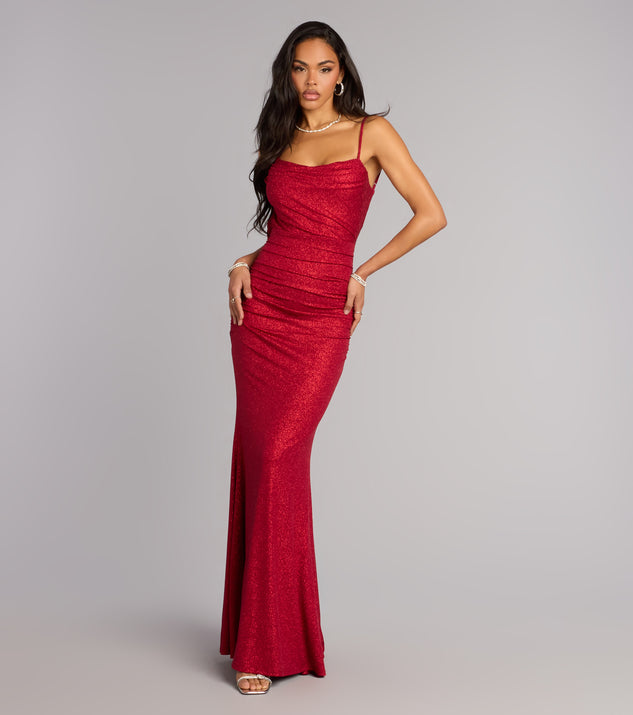 Windsor Amelie Ruched Glitter Knit Mermaid Dress