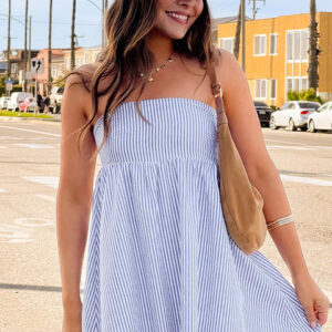 BB Exclusive Anderson Blue Stripe Strapless Mini Dress Anderson Blue Stripe Strapless Mini Dress