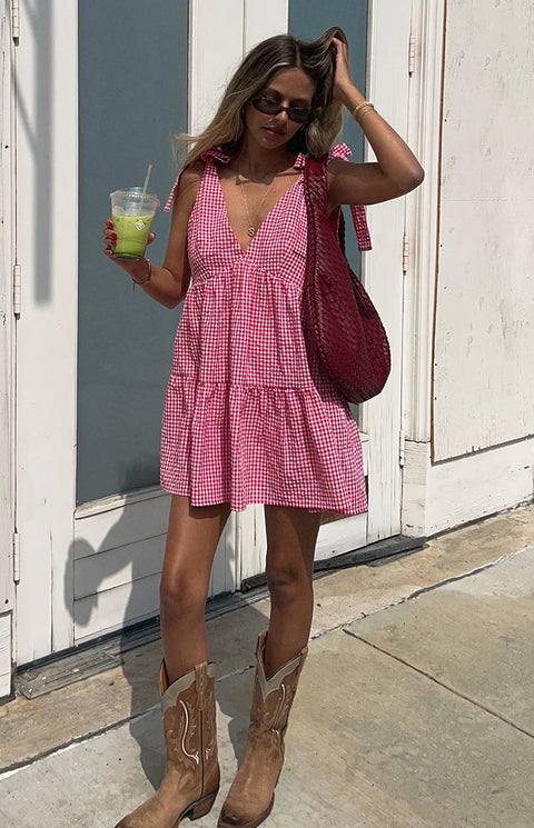 BB Exclusive Angel Girl Red Gingham Mini Dress
