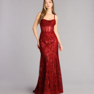 Anna Glitter Sequin Lace-Up Formal Dress