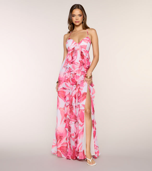 Windsor Annalise Floral Ruffle Formal Dress