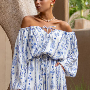 Antheia Blue Floral Balloon Sleeve Top
