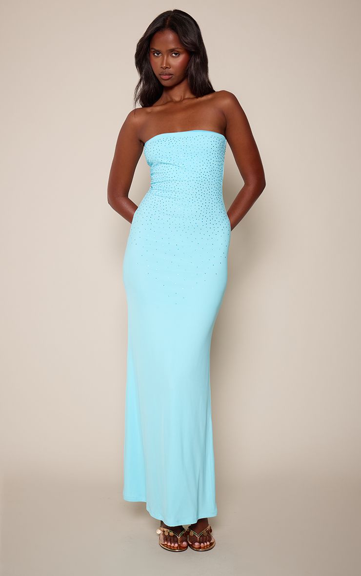 PrettyLittleThing Aqua Hotfix Bandeau Maxi Dress