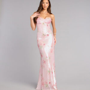 Windsor Arely Floral Sequin Corset Formal Dress