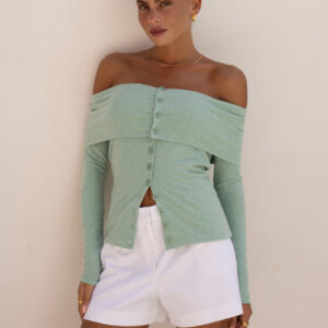 Arima Green Off Shoulder Long Sleeve Top