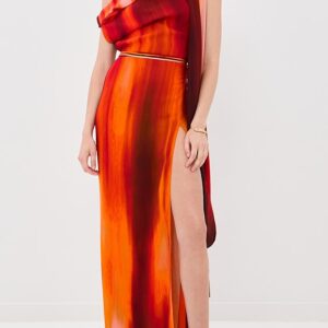 LaQuan Smith Asymmetrical Draped Dress with Scarf