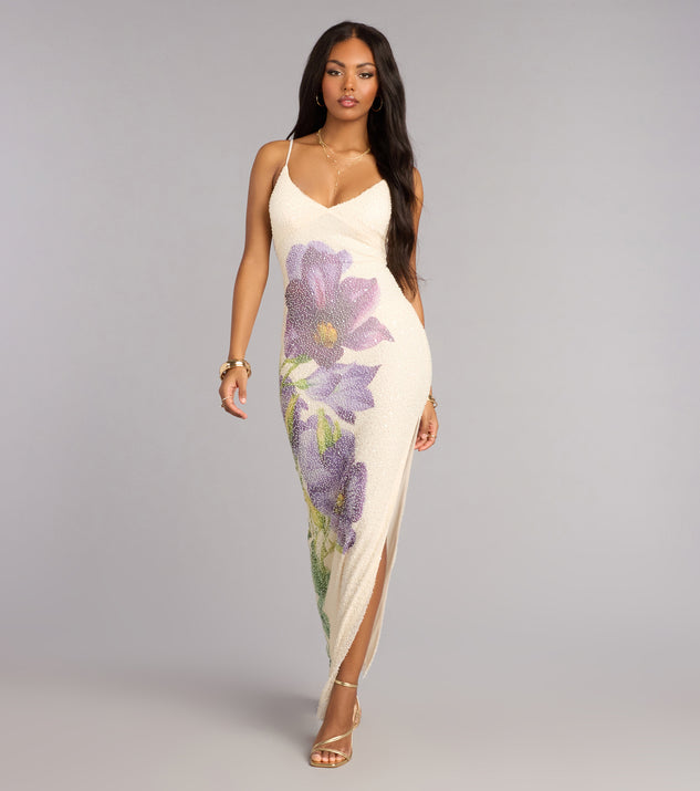 Windsor Athena Beaded Sequin Floral Formal Dress