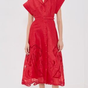 Leo Lin Aubrey Applique Shirt Midi Dress