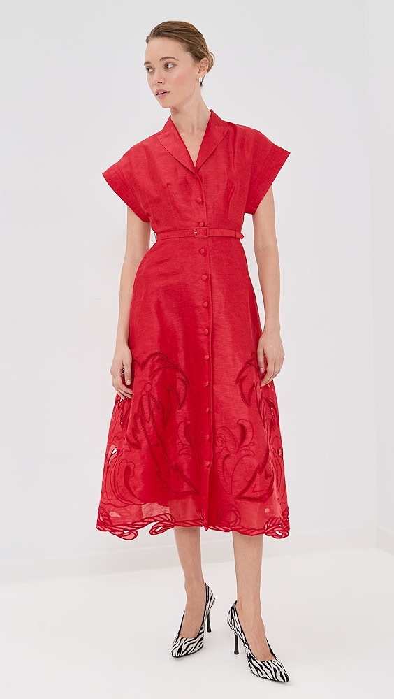 Leo Lin Aubrey Applique Shirt Midi Dress