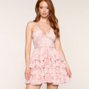 Windsor Audrey Floral Chiffon Rhinestone Dress