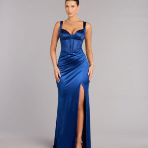 Aurora Satin Rhinestone Corset Formal Dress
