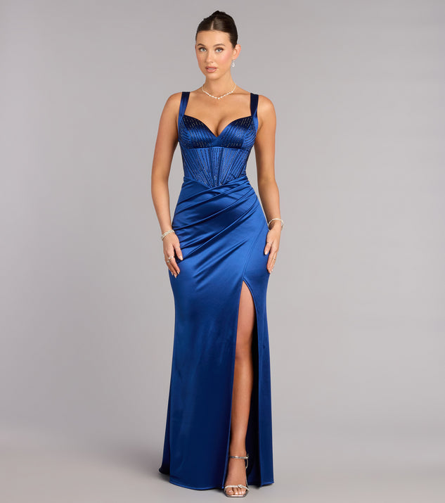 Windsor Aurora Satin Rhinestone Corset Formal Dress