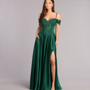 Ava Satin Cold Shoulder A-Line Ball Gown