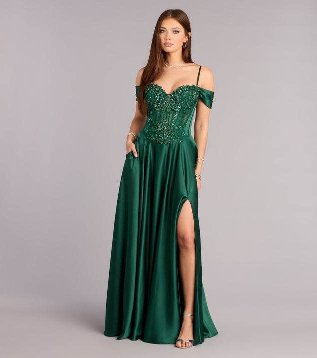 Windsor Ava Satin Cold Shoulder A-Line Ball Gown