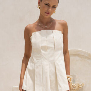 Avie Beige Pleated Strapless Top