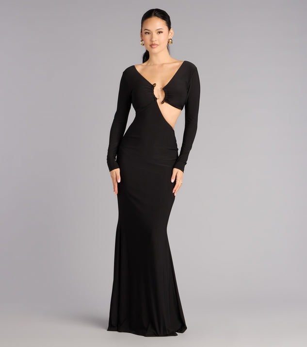 Windsor Barbara Long Sleeve Cutout Formal Dress