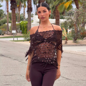Bare Minimum Drama Sequin Crochet Fringe Poncho