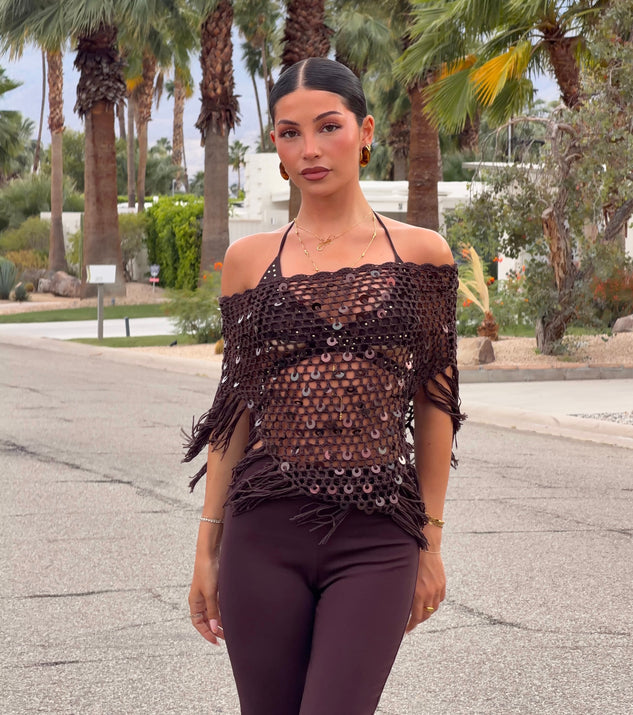 Windsor Bare Minimum Drama Sequin Crochet Fringe Poncho