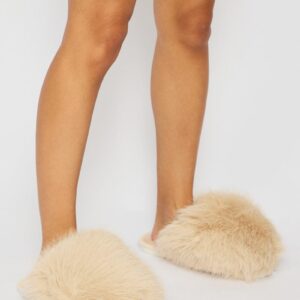 Beige Faux Fur Slippers