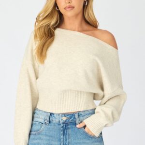 Ally Fashion Beige Knit Top Off Shoulder Long Sleeve Beige Knit Top Off Shoulder Long Sleeve