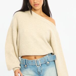 Beige Off Shoulder Sweater