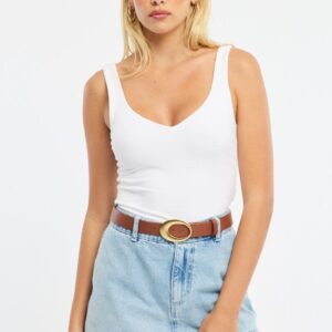 Ally Fashion Beige Oval Buckle Belt