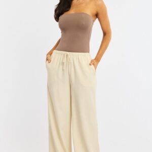 Beige Wide Leg Pants Elasticated Waist