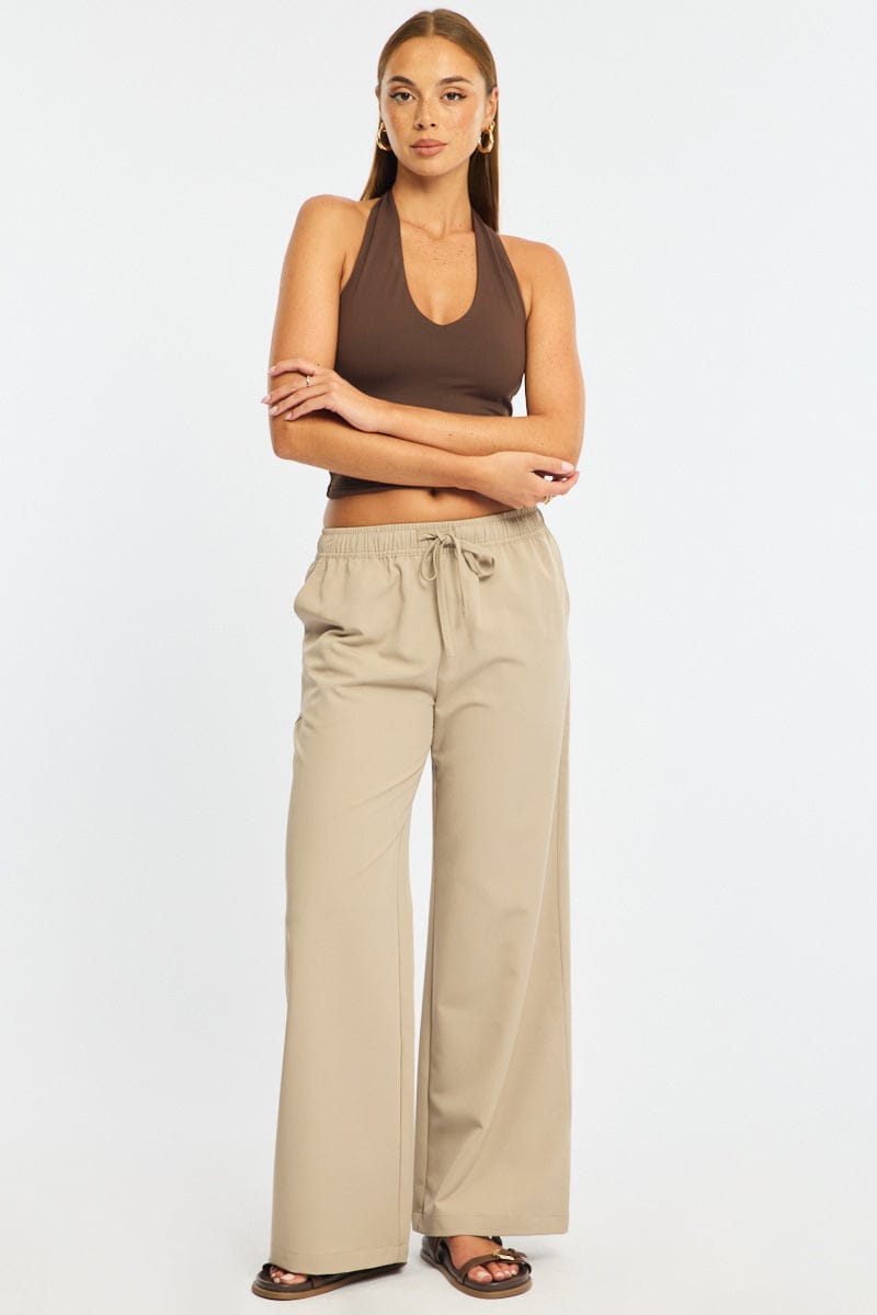 Ally Fashion Beige Wide Leg Pants Elasticated Waist