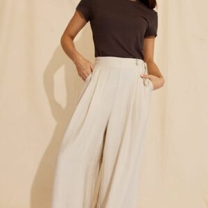 Ally Fashion Beige Wide Leg Pants Side Tie Beige Wide Leg Pants Side Tie
