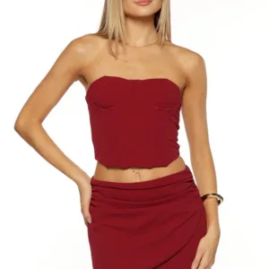 BB Exclusive Bellah Burgundy Strapless Corset Top