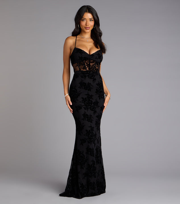 Windsor Bethany Lace-Up Mesh Mermaid Formal Dress