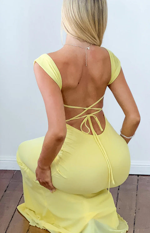 BB Exclusive Beverley Yellow Mesh Maxi Dress